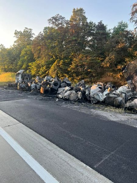 I-24 westbound closed to one lane at the site of a truck fire in Trigg County