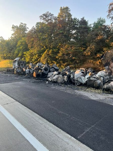 I-24 westbound closed to one lane at the site of a truck fire in Trigg County