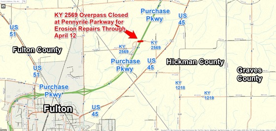 Portion of KY 2569 closed in Hickman County