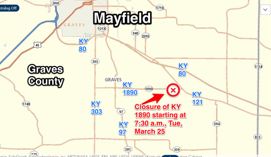 Road work on KY 1890 southeast of Mayfield Tuesday
