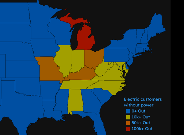 Up to a million without power in a dozen states during severe storms