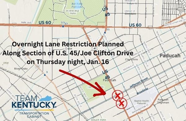 Paducah Water plans Joe Clifton Drive work zone Thursday night