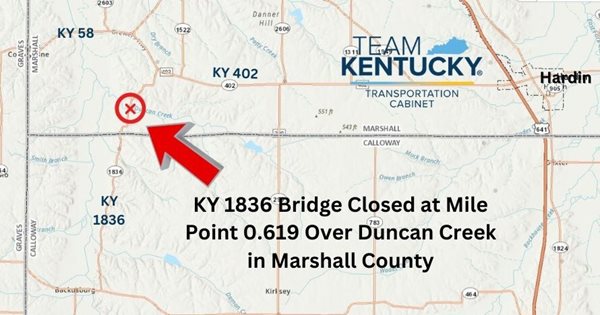 KY 1836 bridge over Duncan Creek in Marshall County closed