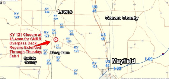 KY 121 overpass in Graves County closed through Thursday