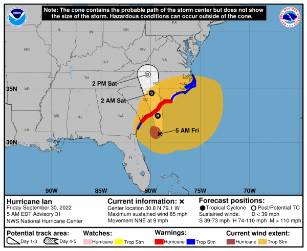 Hurricane Ian bears down on South Carolina today