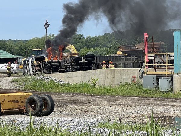 Semi overturns, catches fire Tuesday in Marshall County