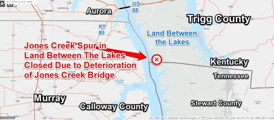 Jones Creek Spur in LBL closed due to deteriorated bridge