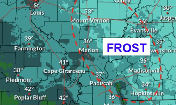 Spots of frost possible, then turning rainy for the weekend