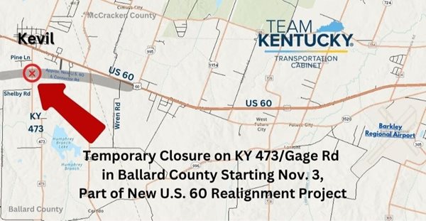 Temporary closure on KY 473/Gage Road in Ballard County starts Monda