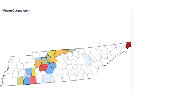 Tennessee hardest hit by outages from Texas to Virginia